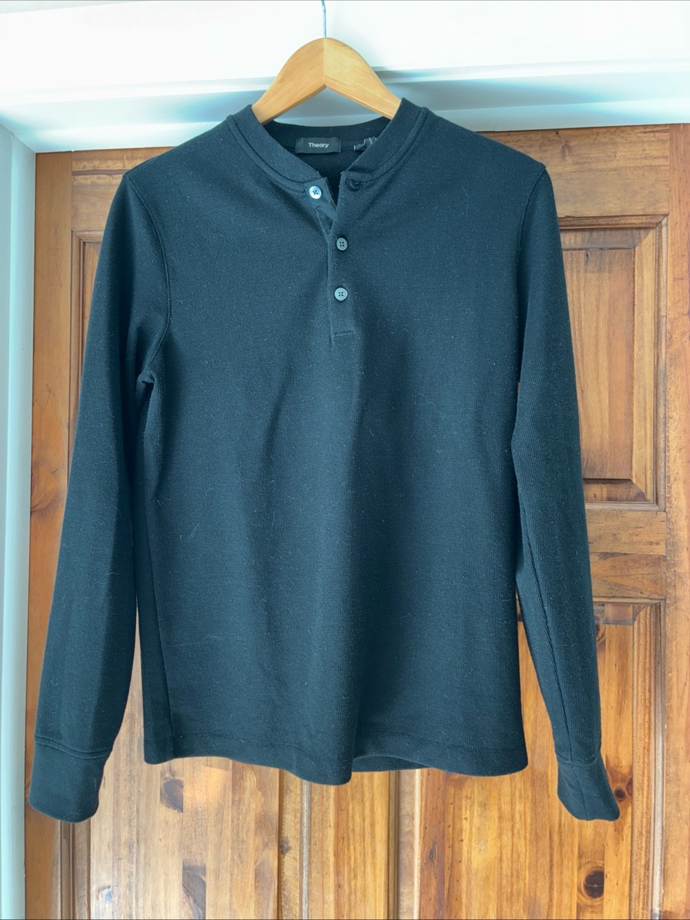 Theory Black miller Long-Sleeve Henley Top